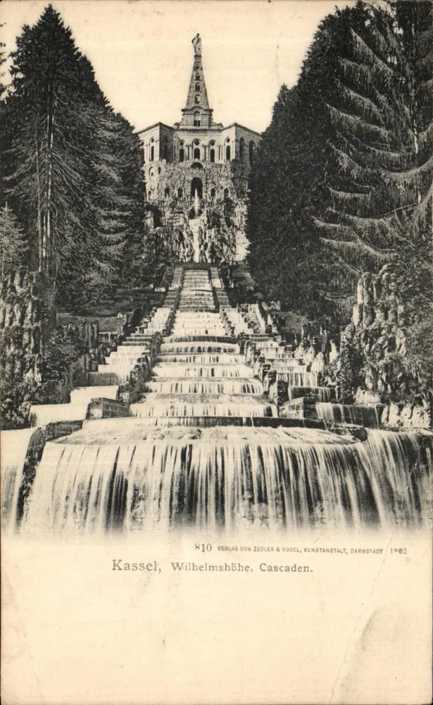 Kassel, Wilhelmshöhe, Cascaden — cascata e monumento — Verlag von Zedler & Vogel, Kunstanstalt, Darmstadt 1902 - Frente