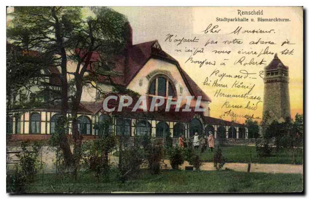 Remscheid - Stadtsparkhalle und Bismarckturm — Verlag Reintke & Ruhn, Magdeburg, 1904 - Vorderseite