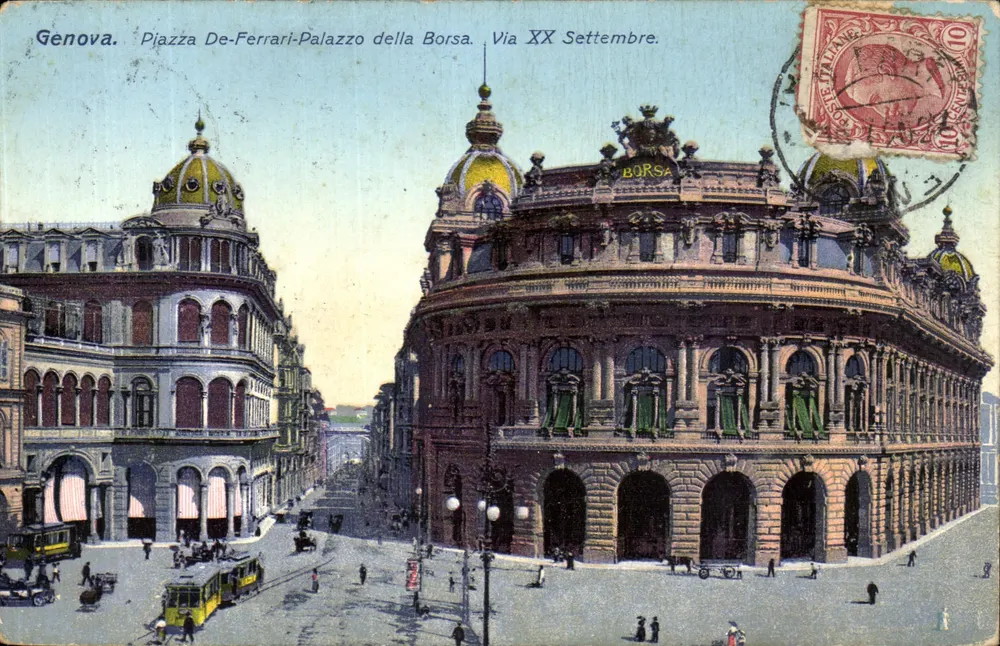 Gênova. Piazza De-Ferrari - Palazzo della Borsa. Via XX Settembre. - Frente