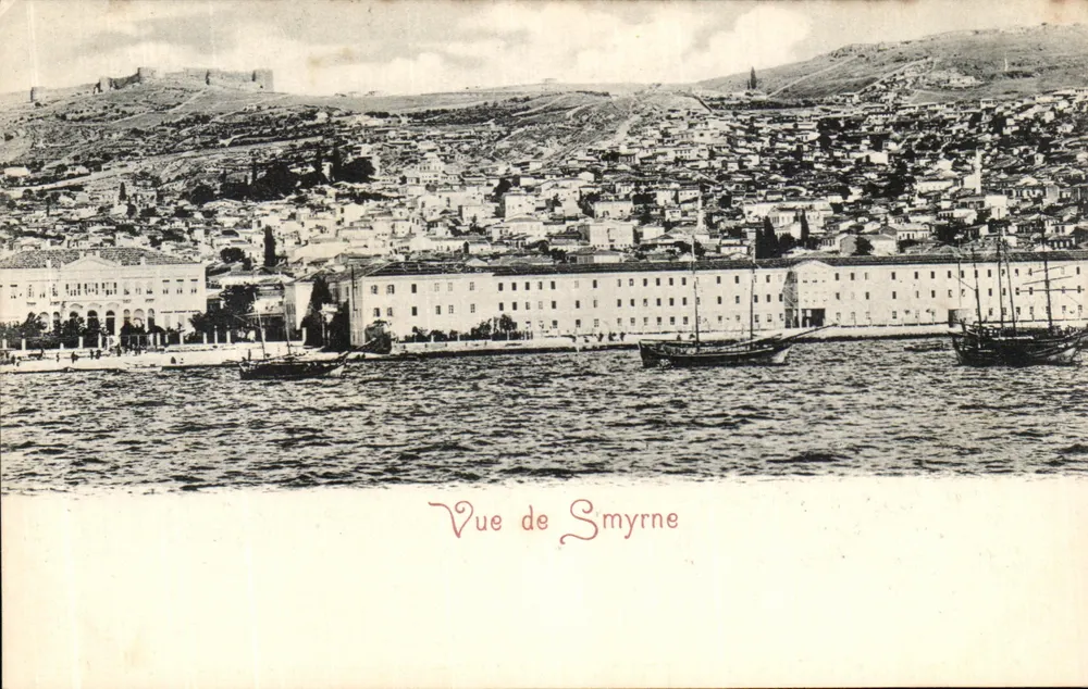 Vista di Smirne — vista portuale con città in pendenza — editore non visibile - Recto