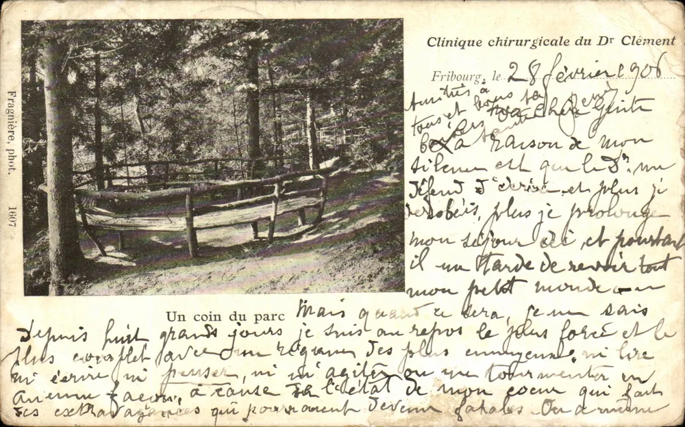 Ein Eck des Parks — Chirurgische Klinik des Dr. Clément — Fragnière, phot. 1607 - Vorderseite