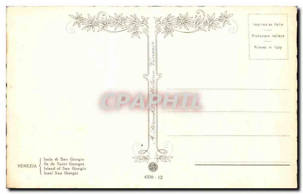 Venedig — Ansicht der Insel San Giorgio — Verlag A. Sorbello, Nr. 4338-12 - Rückseite