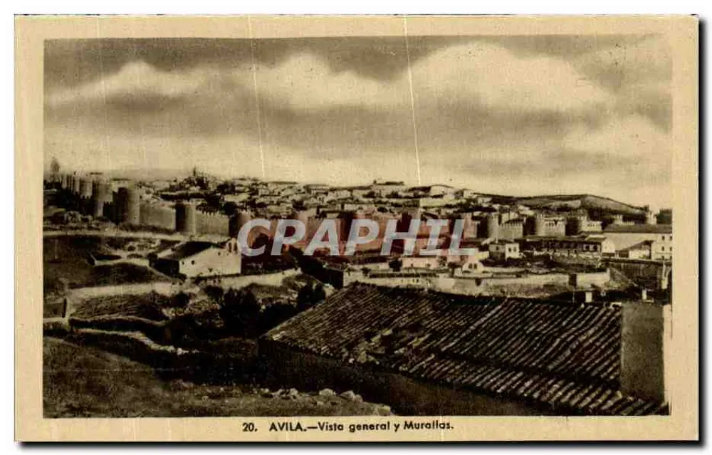 Avila — Vista geral e muralhas — Helkotipia Artística Española, Madrid - Frente