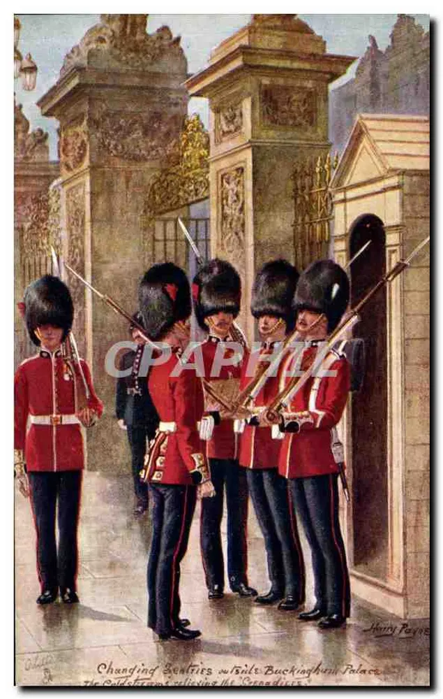 Mudança da guarda em frente ao Palácio de Buckingham — Henry Payne — Tuck's Post Card No. 3546E - Frente
