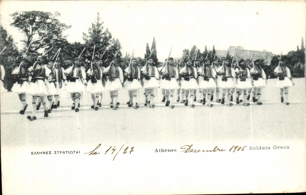 Griekse soldaten — Athene — December 1908 — Uitgever onbekend - Voorkant