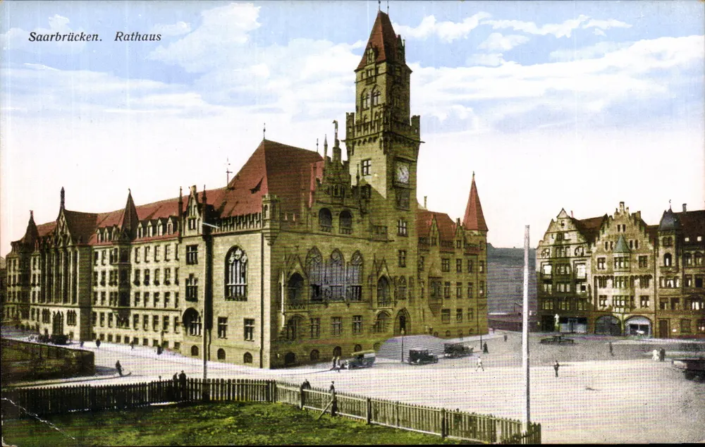 Saarbrücken. Rathaus — vista do edifício municipal — editor Hartmann, Mannheim, n°4 - Frente