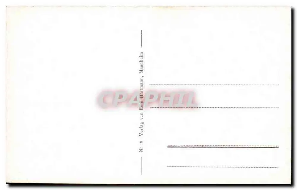Saarbrücken. Ansicht nahe der Alten Brücke — Verlag: Verlag von Emil Hartmann, Mannheim, Nr. 6 - Rückseite
