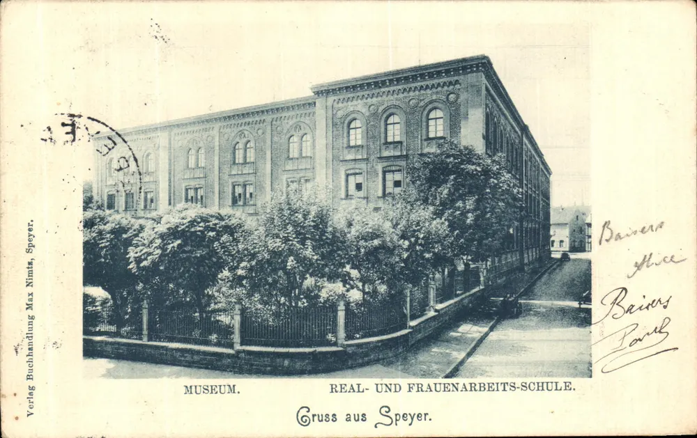 Museum — Real- und Frauenarbeits-Schule — Verlag Buchhandlung Max Nimts, Speyer - Vorderseite