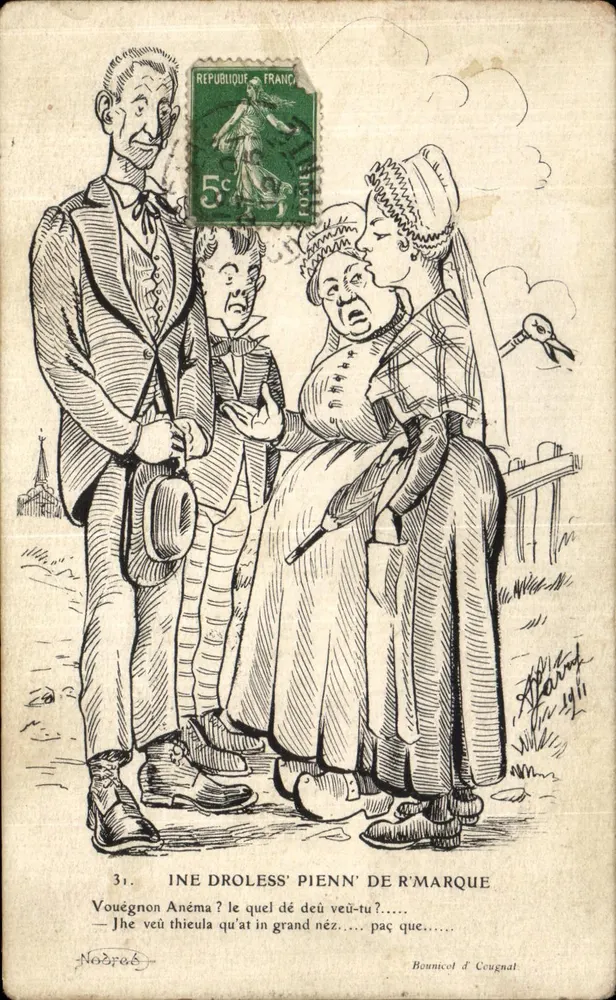 Humorvolle Szene — Familienkarikatur — Bounicol d'Cougnat, Nr. 31 - Vorderseite