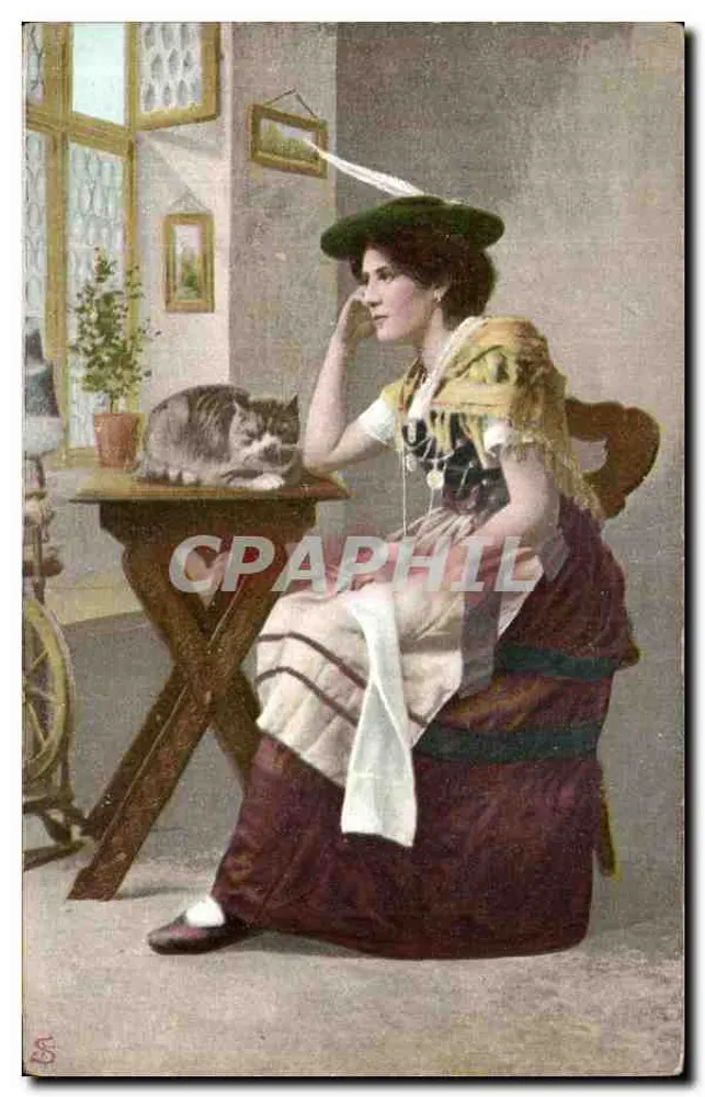 Mulher em traje tradicional — com gato — Oberländerin - Frente