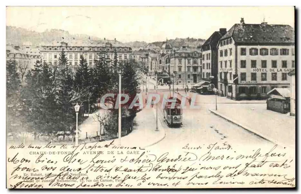 Chaux-de-Fonds — Avenue de la Gare — Er. Robert, Verlag aus Neuchâtel - Vorderseite