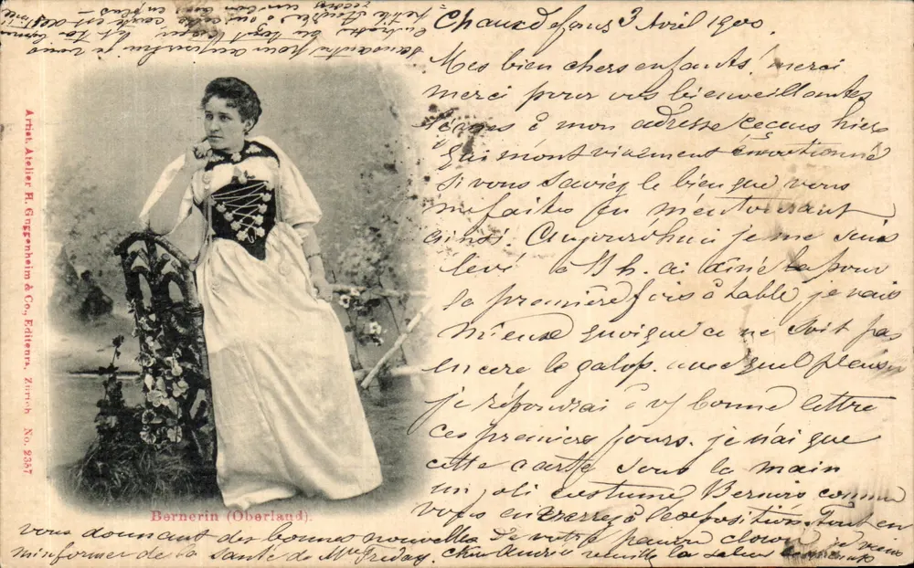 Börnerin (Oberland) — mulher em vestido branco e soutien noir — editada por Artista Alélie H. Gengerenhein & Co., N° 2367 - Frente