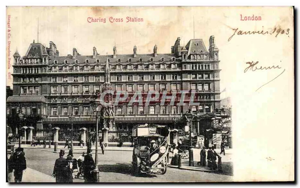 Estação de Charing Cross — Londres — editor Siegel & Co. Dresden, n° 107 - Frente