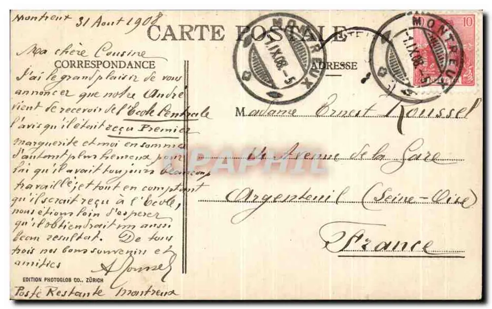 Montreux-Palace und Hotel du Cygne — Ansicht des Sees und der Berge — Edition Photoglob Co., Zürich - Rückseite