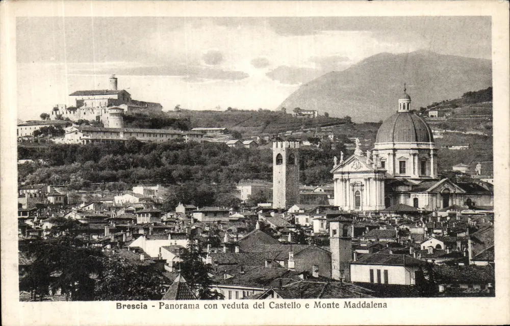 Brescia - Panorama mit Blick auf Schloss und Berg Maddalena — Ed. Soc. S.A.F. n° 83755 - Vorderseite
