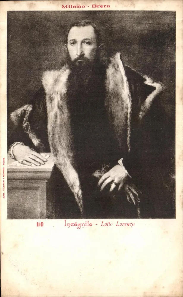Porträt eines bärtigen Mannes — Werk zugeschrieben an Lotto Lorenzo — Verlag Glott, Milano, Nr. 110 - Vorderseite
