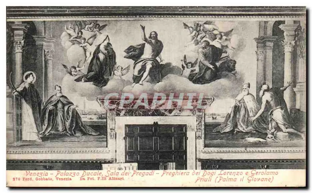 Venedig - Palazzo Ducale, Sala dei Pregadi - Gebet der Dogen Lorenzo und Gerolamo (Palma il Giovane) — Von Fot. F.lli Alinari - Vorderseite