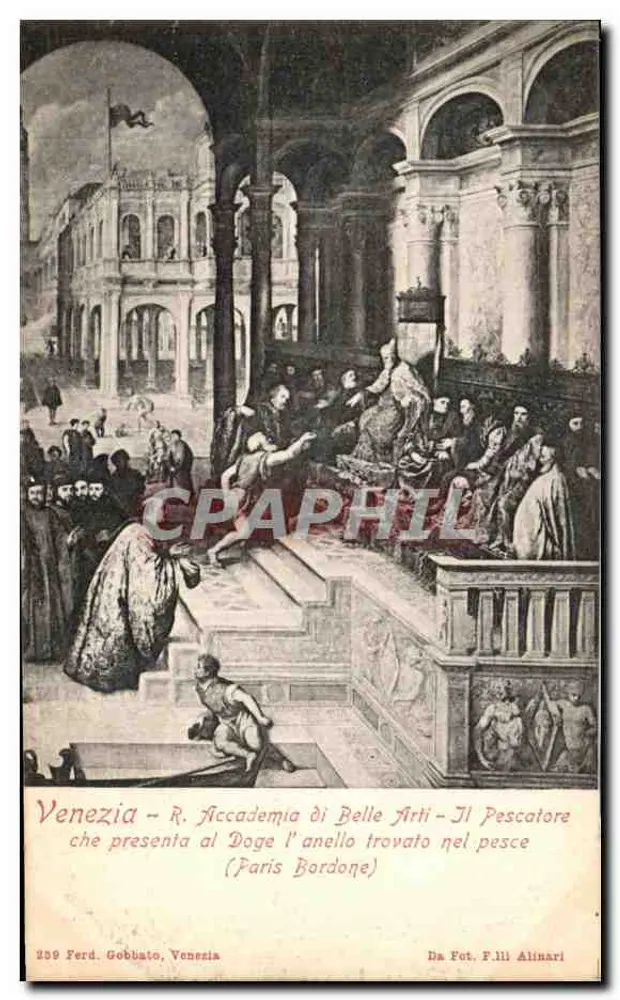 Venedig - R. Accademia di Belle Arti - Der Fischer, der dem Dogen den in einem Fisch gefundenen Ring präsentiert (Paris Bordone) - Vorderseite
