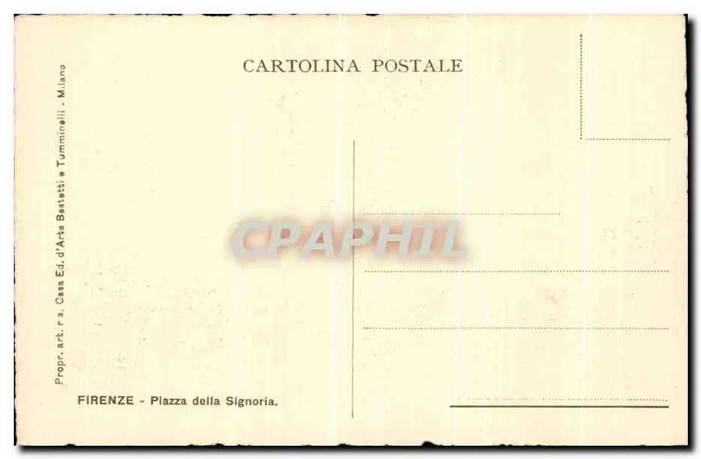 Piazza della Signoria em Florença — vista do Palazzo Vecchio — editor Casa Ed. d'Arte Bertatti & Tumminelli, Milão - Verso
