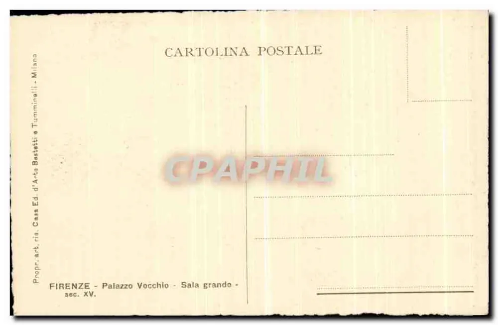 Palazzo Vecchio — Sala grande — editor Casa Ed. d'Arte Bestetti & Tumminelli, n° XV - Verso