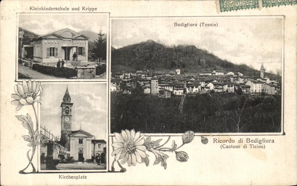 Bedigliora (Tessin) — widok panoramiczny i budynki — Verlag Eugen Schmidhauser, nr 486 - Awers