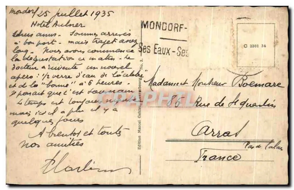 Mondorf-les-Bains — Die Thermalanlage — Ausgabe Marcel Gébiteur, Perreux-sur-Marne, Nr. 3 - Rückseite