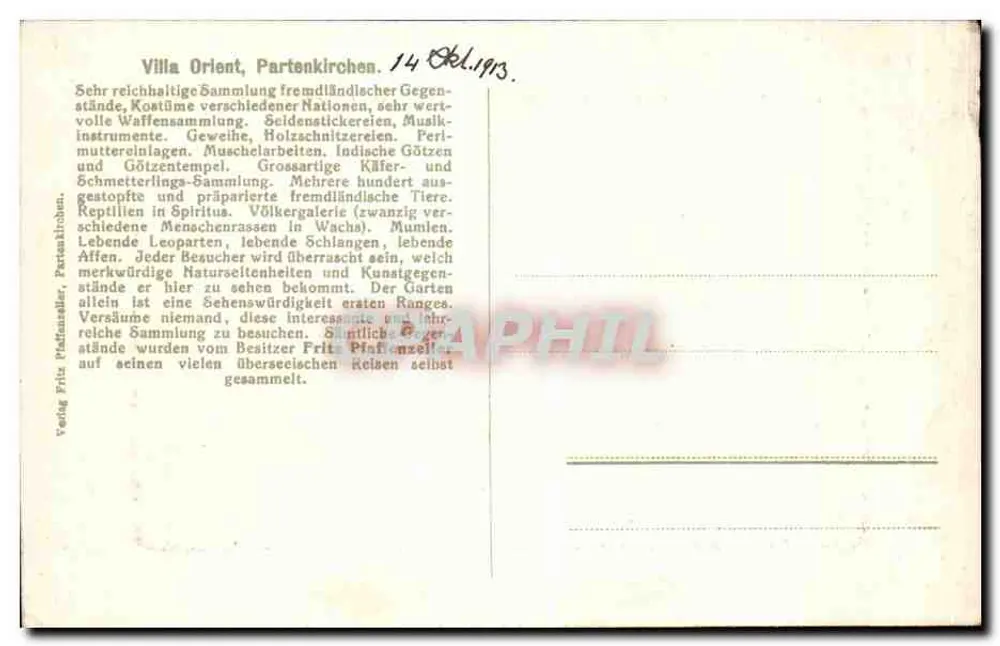 विला ओरिएंट, पार्टेनकिर्खेन — वस्तुओं और विदेशी प्राणियों के संग्रह — प्रकाशक अदृश्य - पीछे