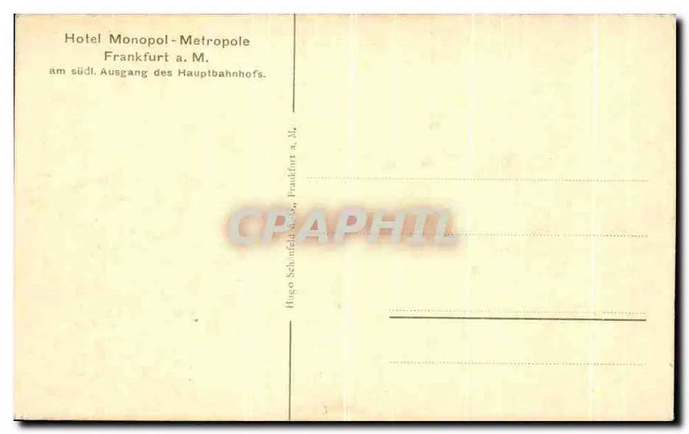 Hotel Monopol-Metropole — Frankfurt a.M. — Verleger Hugo Schnefeld - Rückseite