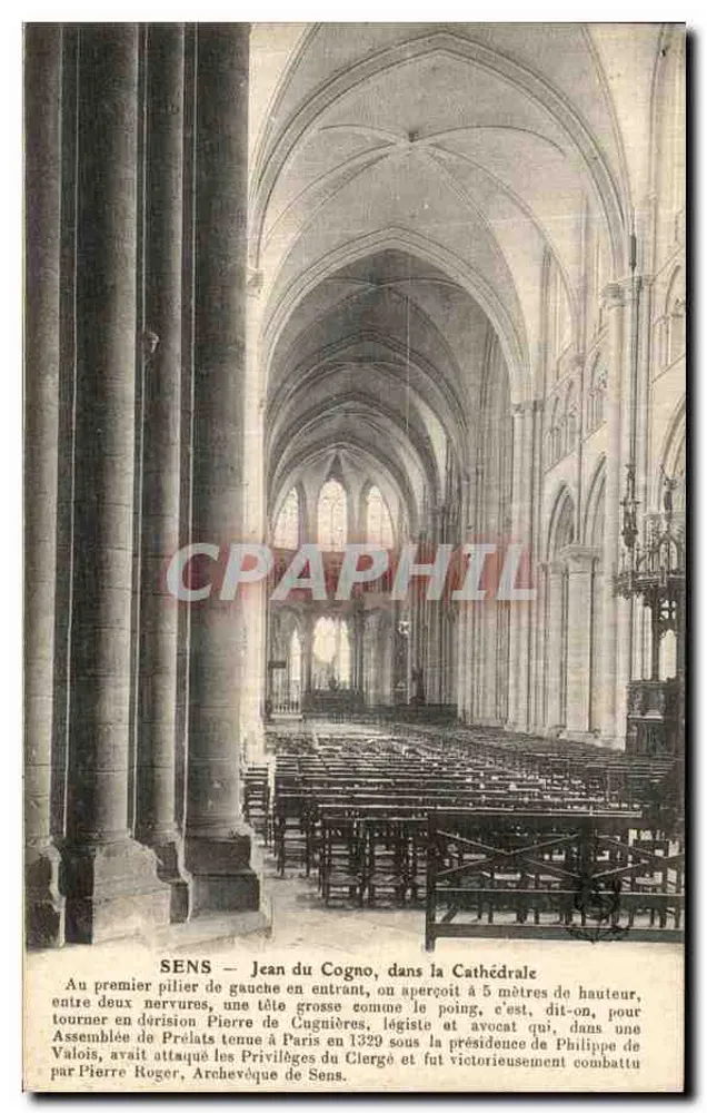 Sens — Jean du Cogno in der Kathedrale — historischer Text - Vorderseite