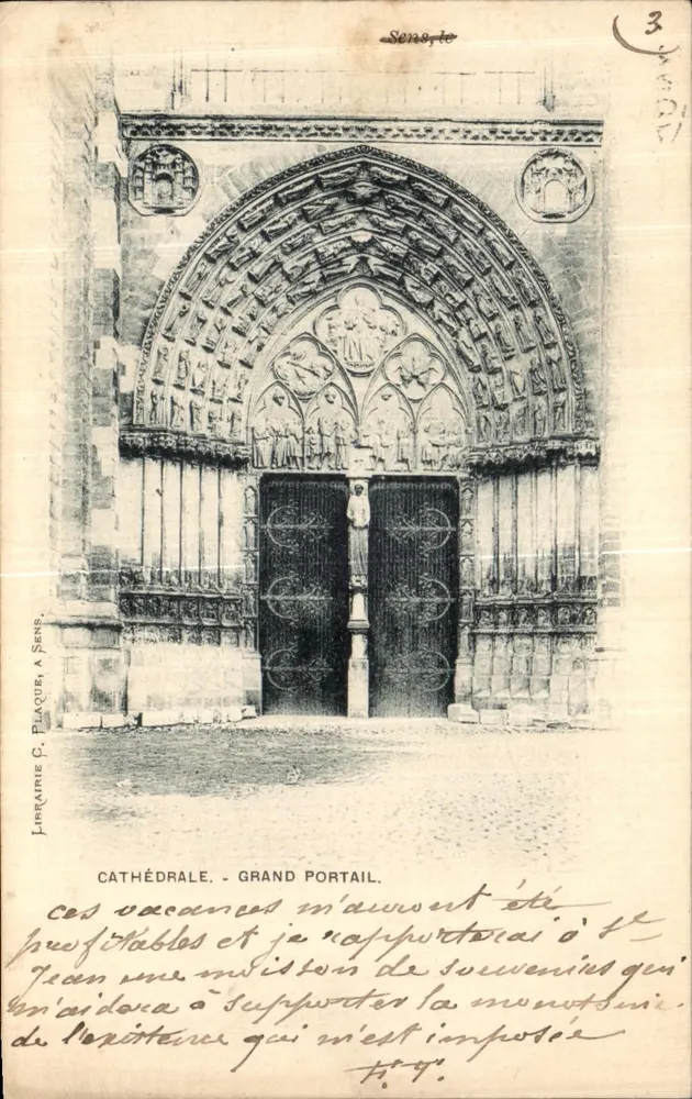Catedral - Grande Portal — Senoite — Livraria C. Plaquet, em Sens - Frente