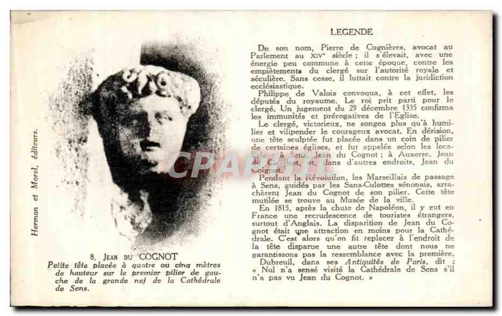 Jean du Cognot — Estátua em Sens — Herman et Morel, editores, n°8 - Frente