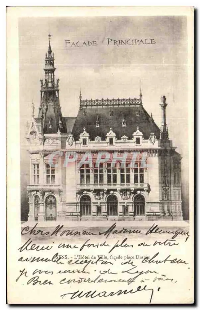 Sens - Das Rathaus, Fassade der Place Draps — Antike Ansichtskarte herausgegeben von Éditions de la Photographie Ancienne - Vorderseite