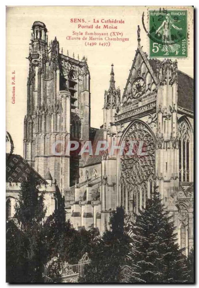 Sens - A Catedral, Portal de Moise - Estilo flamboyante (século XV) - Obra de Martin Chambriges (1490-1497) - Coleção P.-Rt. S. - Frente