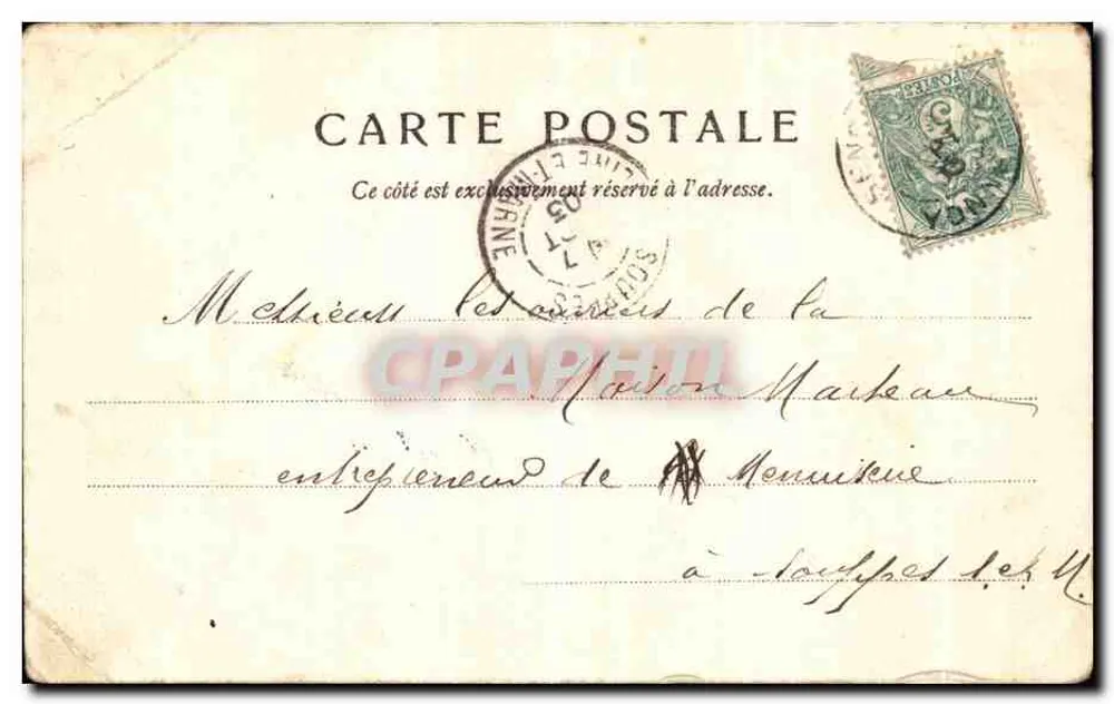 Sens - La Caserne — vue de l'entrée avec soldats et cycliste, éditeur J. D. à Sens, n°8 - Verso