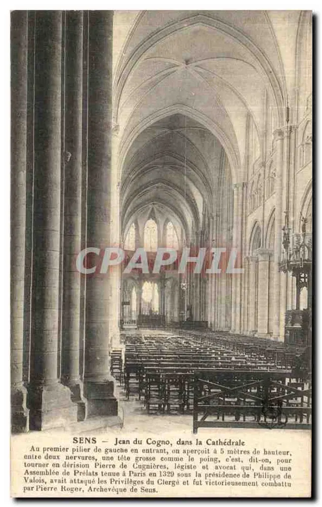 Sens — Jean du Cogno in der Kathedrale — gedruckter historischer Text - Vorderseite