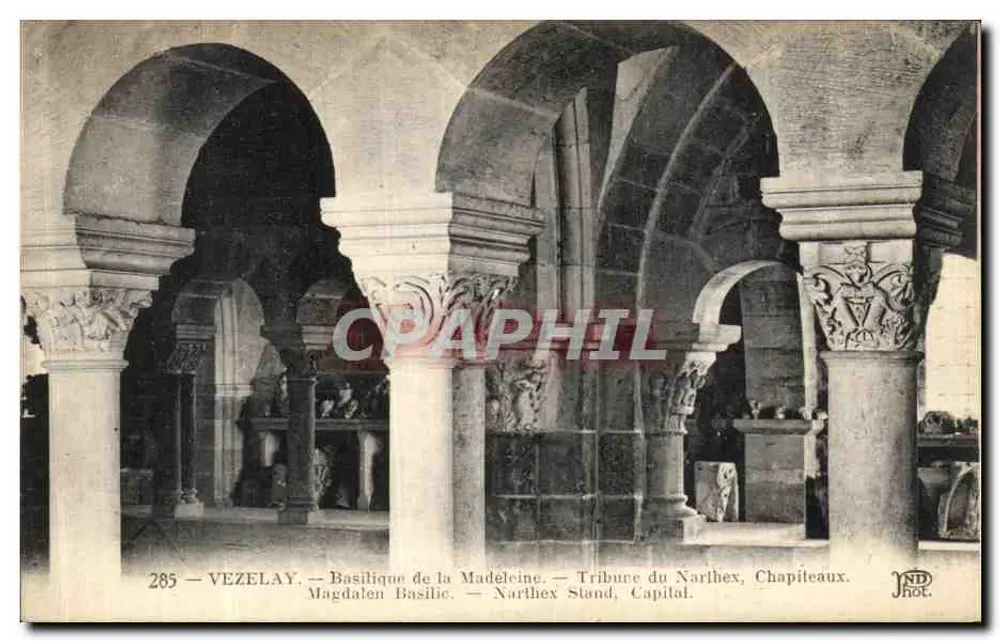 Vézelay — Basilique de la Madeleine — Tribune des Narthex, Kapitelle - Vorderseite