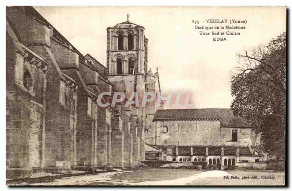Vézelay (Yonne) — Basilika der Madeleine, Südwestturm und Cloister — Verlag EDSA, Nr. 875 - Vorderseite
