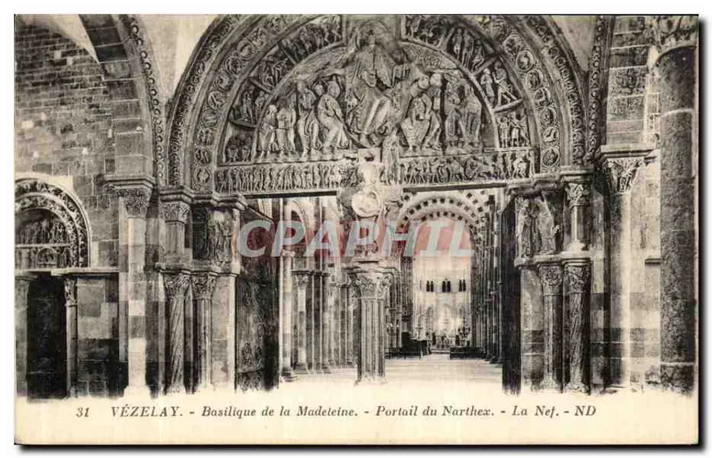 Vézelay - Basilique de la Madeleine - Portail du Narthex - La Nef - Vorderseite