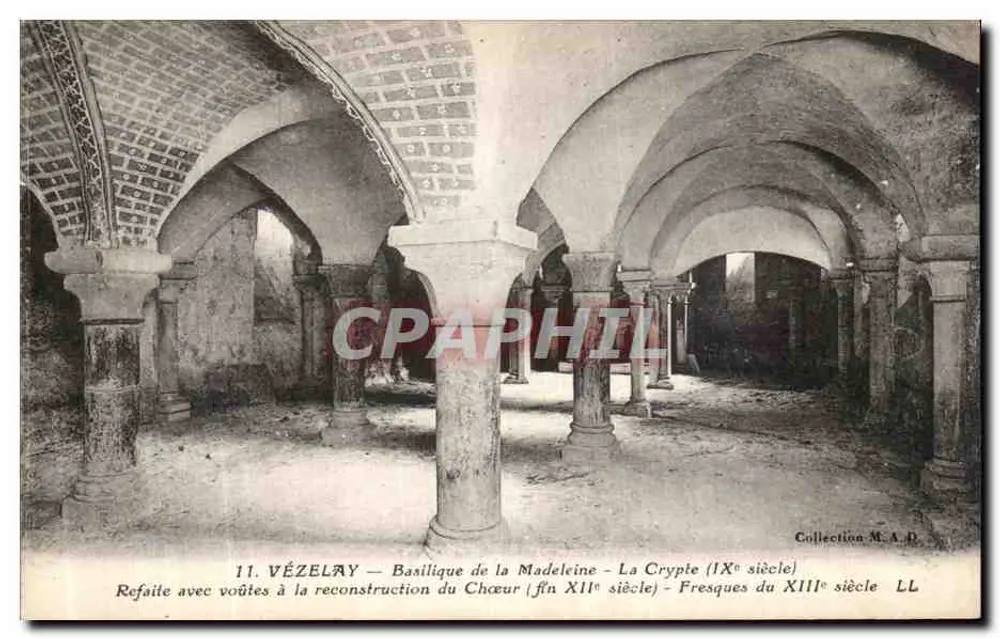 Vézelay — Basílica de São Judas Tadeu — A Cripta (século IX) — Refazida com abóbadas durante a reconstrução do Coro (fim do século XII) — Pinturas do século XIII - Frente