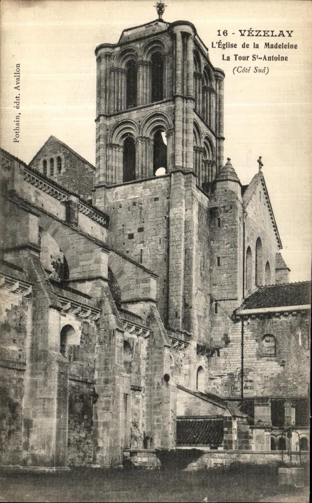 Vézelay — Die Kirche der Madeleine, Turm Saint-Antoine (Südseite) — Porthain, Verlag Avallon, Nr. 16 - Vorderseite