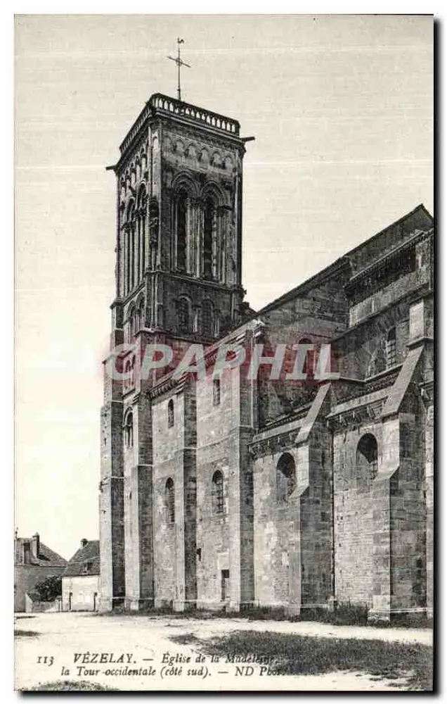 Vézelay — Kirche der Madeleine, die westliche Turm (Südseite) — ND Pbor - Vorderseite