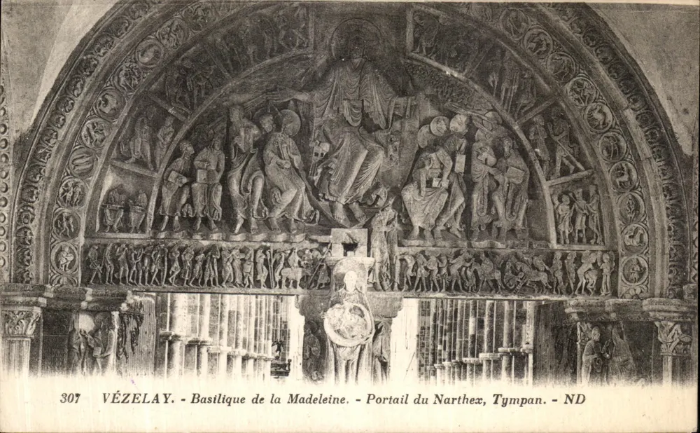 Vézelay - Basilika der Madeleine - Portal des Narthex, Tympan - ND - Vorderseite