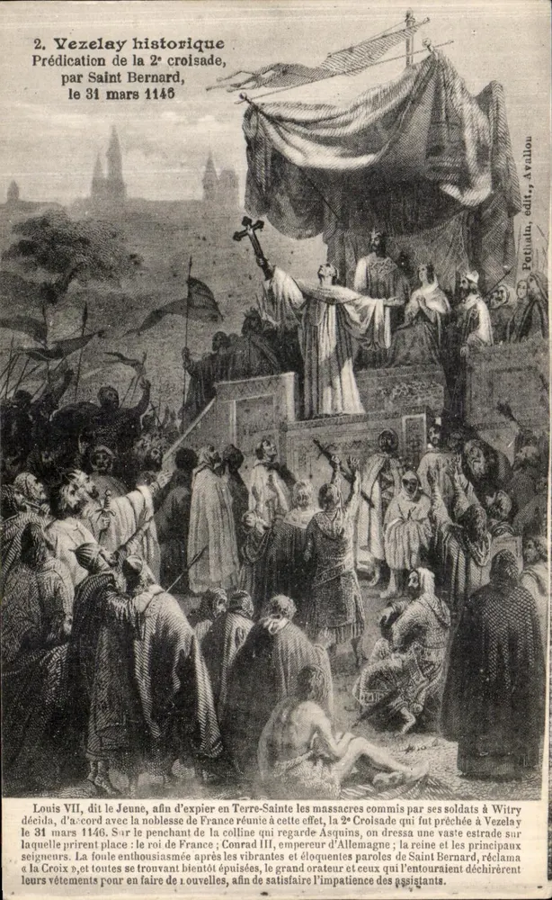 Vézelay histórico — Predicção da 2a cruzada por São Bernardo, em 31 de março de 1146 — Pequain, editor, Avallon - Frente