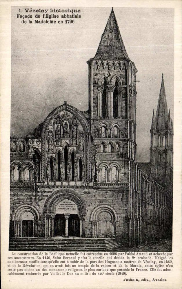 Vézelay storico — Facciata della chiesa abbaziale nel 1796 — L'othain, editore, Avariol - Recto
