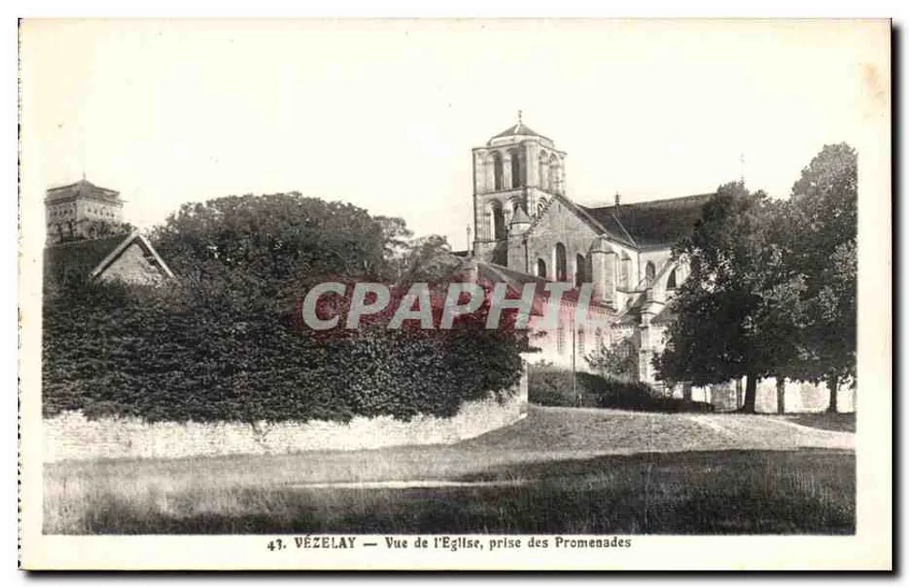 Vézelay — Ansicht der Kirche, von den Promenaden — Lib. Pap. Ravier, Avallon - Vorderseite