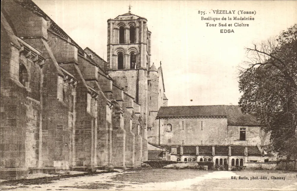 Vézelay (Yonne) — Basilique de la Madeleine, Tour Sud et Cloître — Ed. Satin, phot.-édit. Clamecy - Vorderseite
