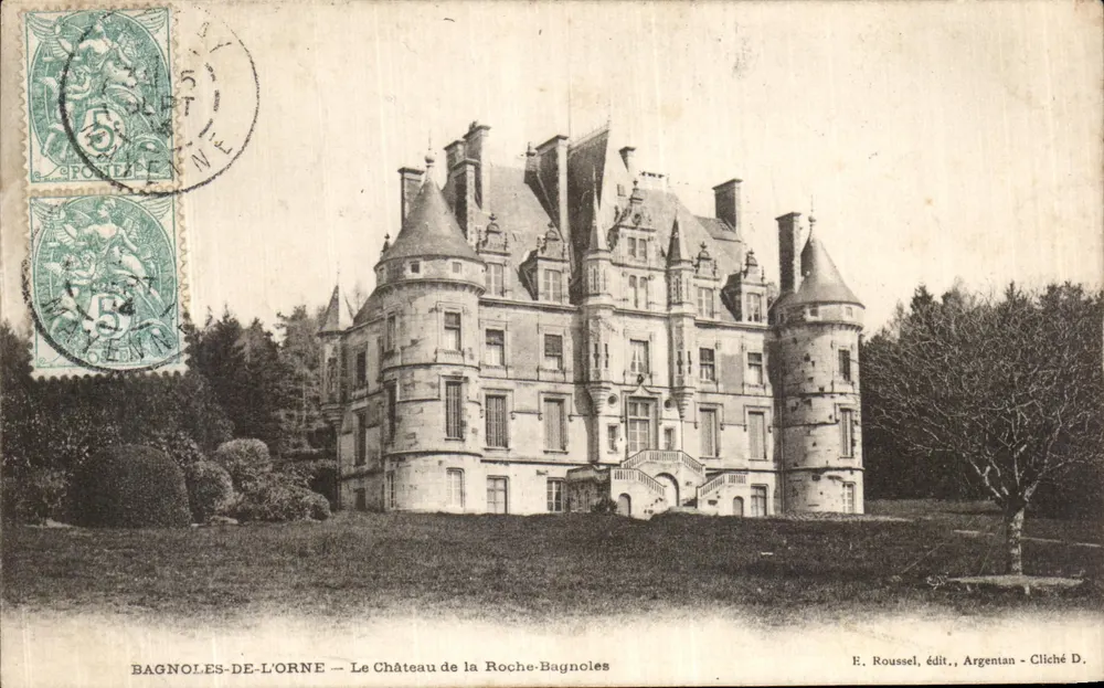 Bagnolles-de-l'Orne — Schloss la Roche-Bagnoles — E. Roussel, Verlag, Argentan - Cliché D. - Vorderseite