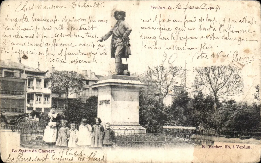 Statue de Chevert — Verdun — R. Vacher, lib. à Verdun - Frente