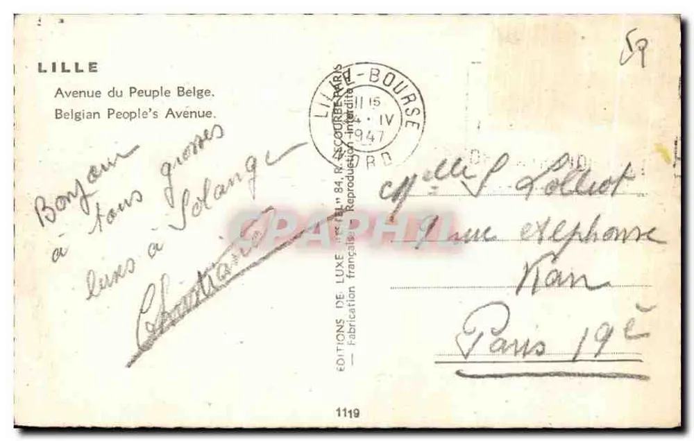 Place du Peuple — Avenue du Peuple Belge — Editor Endel, n°1119 - Verso