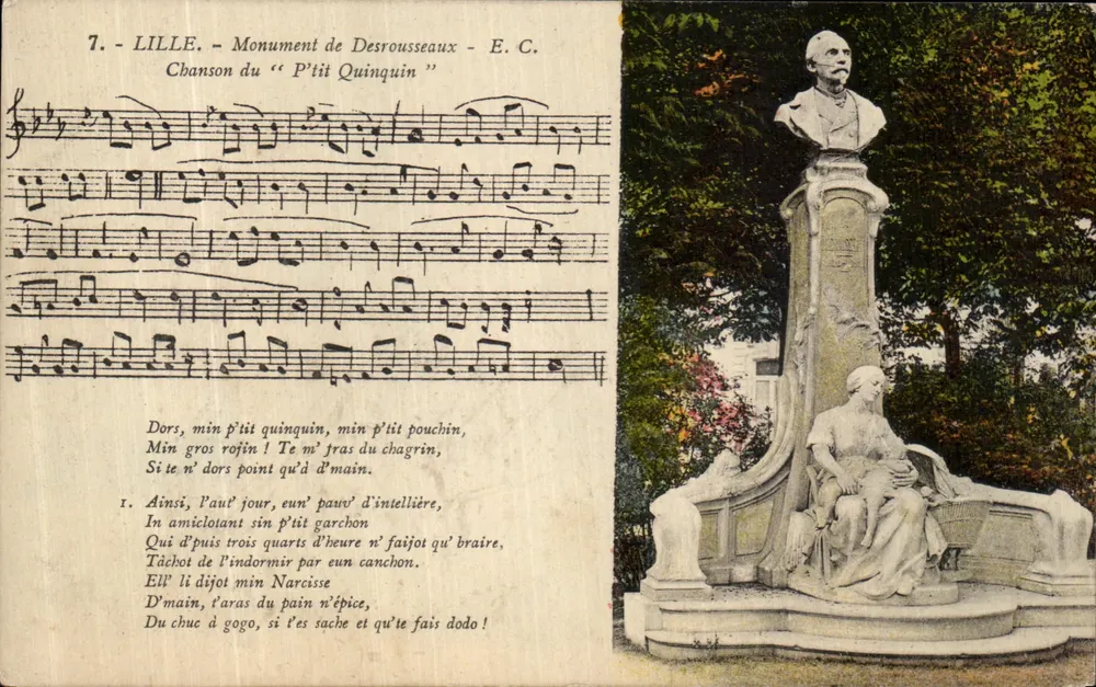 Lille - Denkmal von Desrousseaux - E. C. - Lied vom 'P'tit Quinquin' - Vorderseite